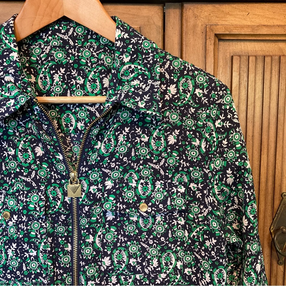 Michael Kors Zip Up Long Sleeve Collared Paisley Shirt
